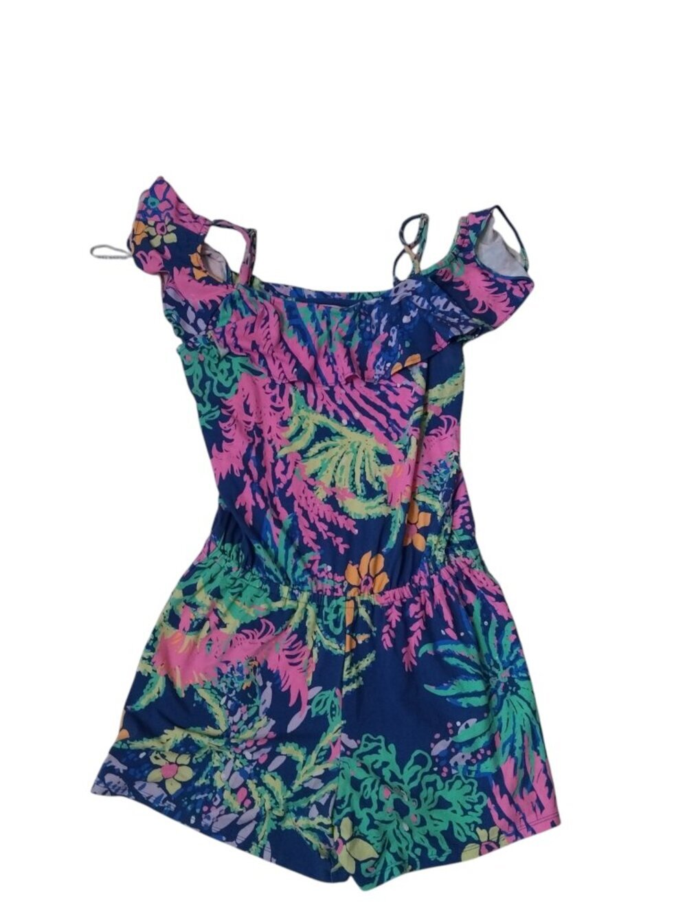 Lilly Pulitzer Size XS Klea Romper Indigo All a Glow Off The Shoulders Colorful